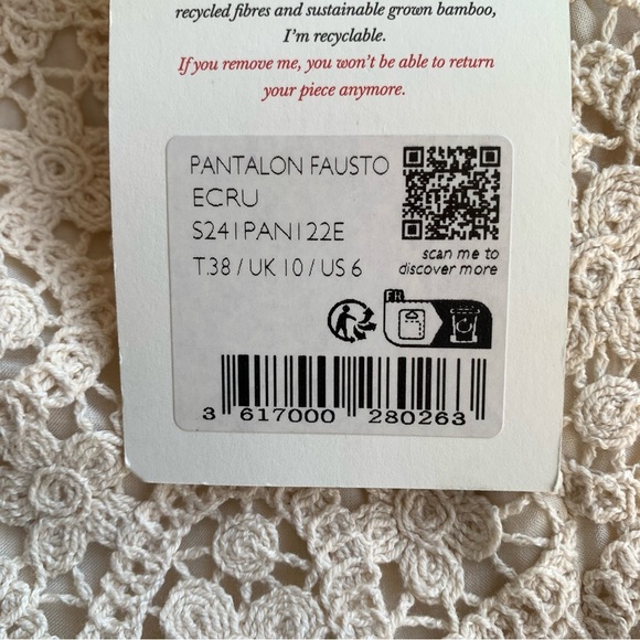 NWT Sezane Fausto Cotton Crochet Lace Knit Wide Leg Trousers Pants Ecru - Picture 8 of 13